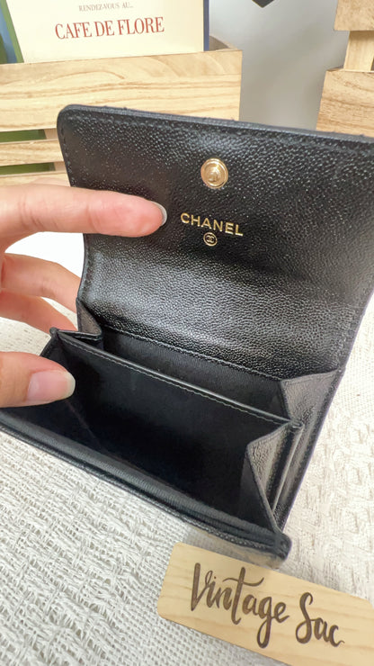 Chanel Black Caviar 22B XL Card Holder GHW