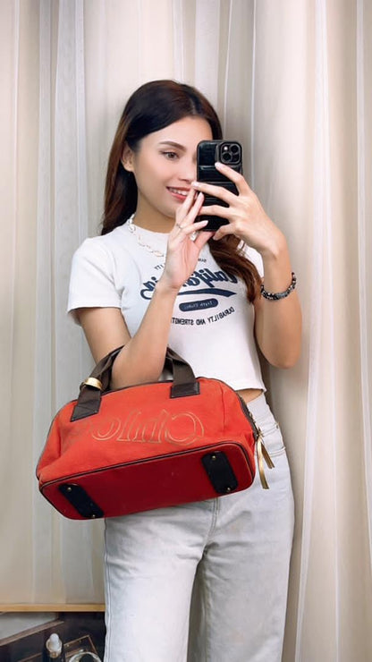 Chloe Canvas Red Bowling Tote