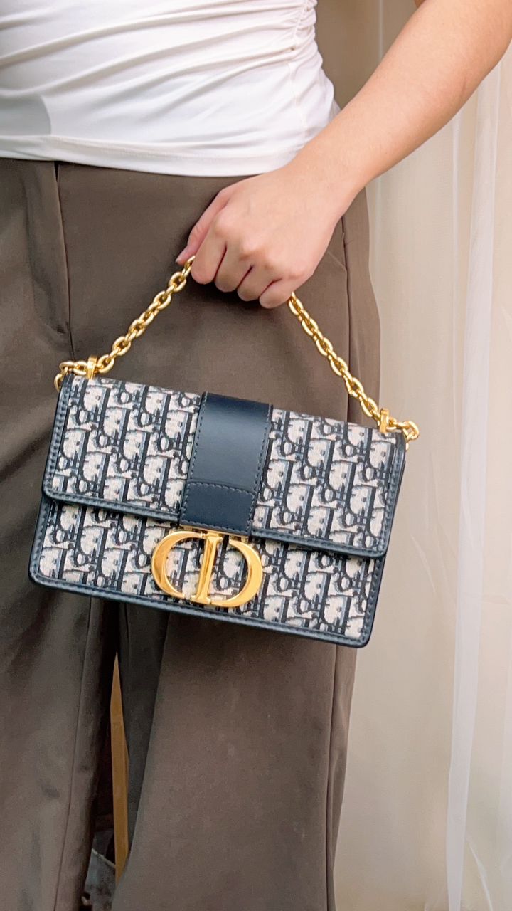 Dior Blue Montaigne East West Chain Bag (GHW)
