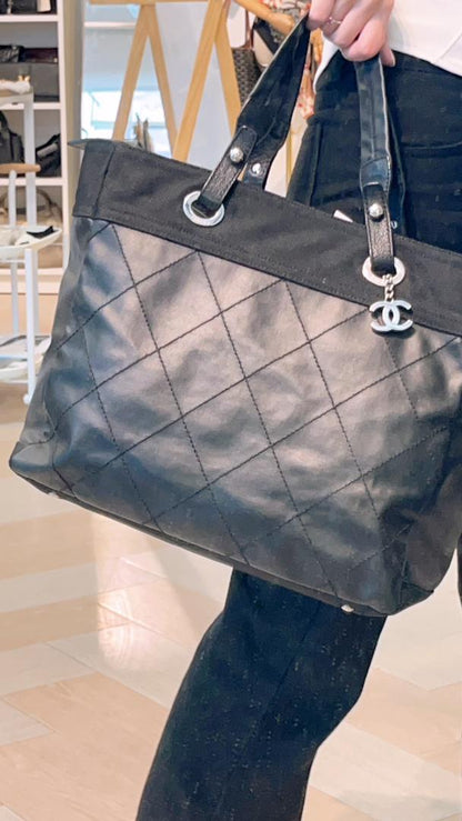 Chanel Black Coated Canvas Medium Biarritez Tote (SHW)