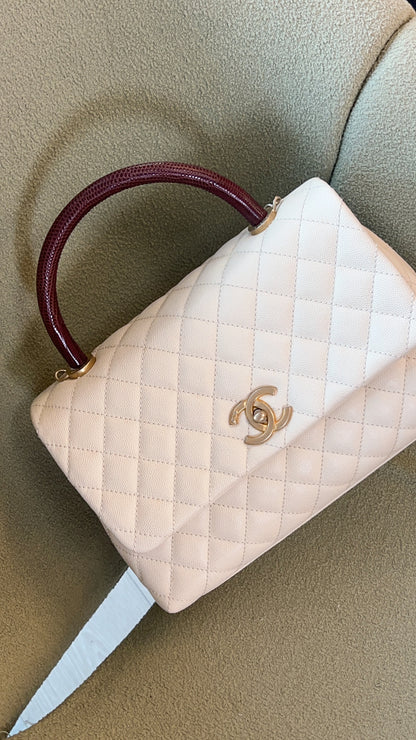 Chanel Ivory Medium Caviar Coco Handle GHW