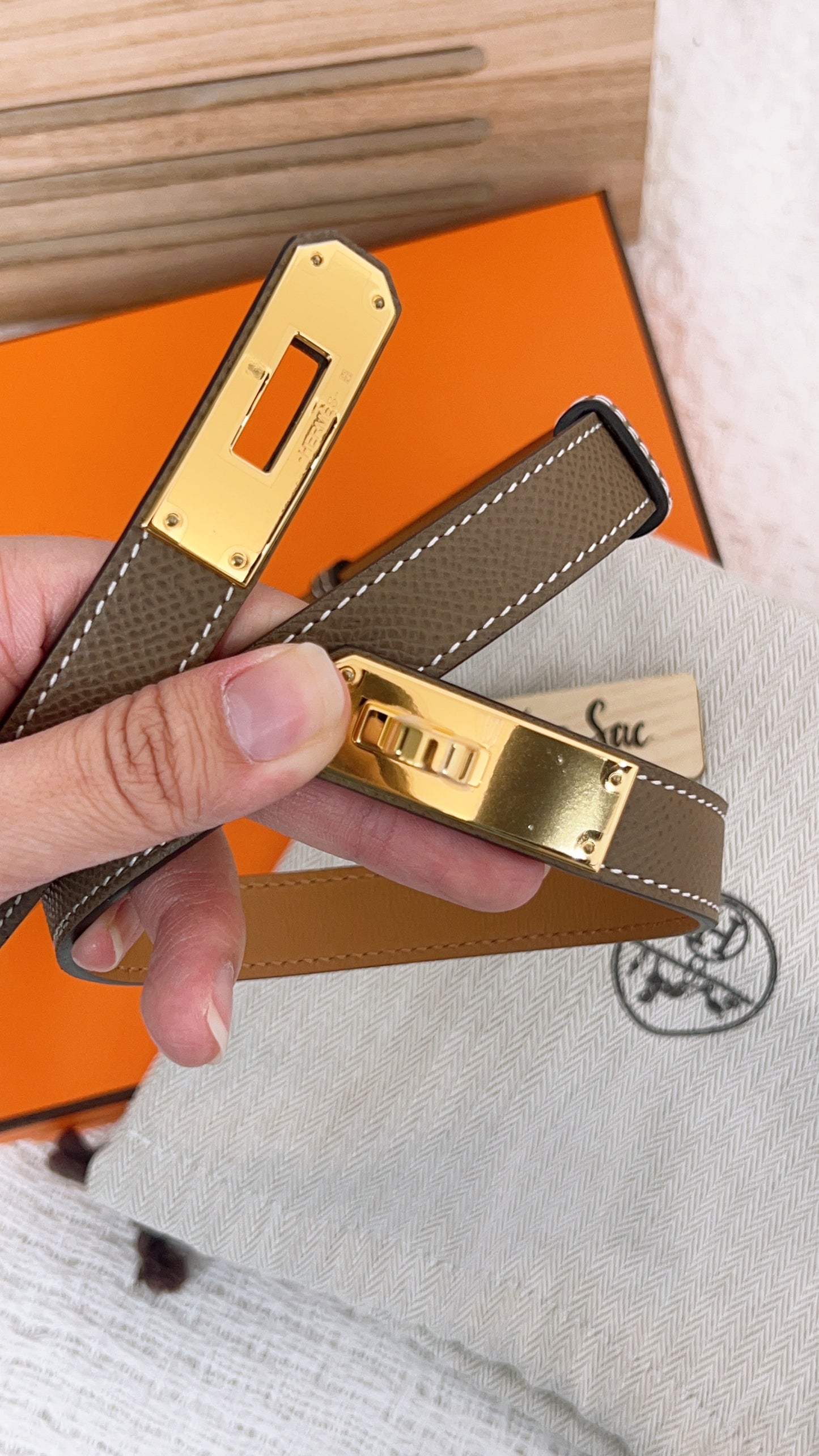 Hermes Epson Etoupe Kelly 18 Belt GHW