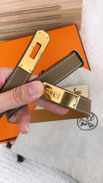 Hermes Epson Etoupe Kelly 18 Belt GHW