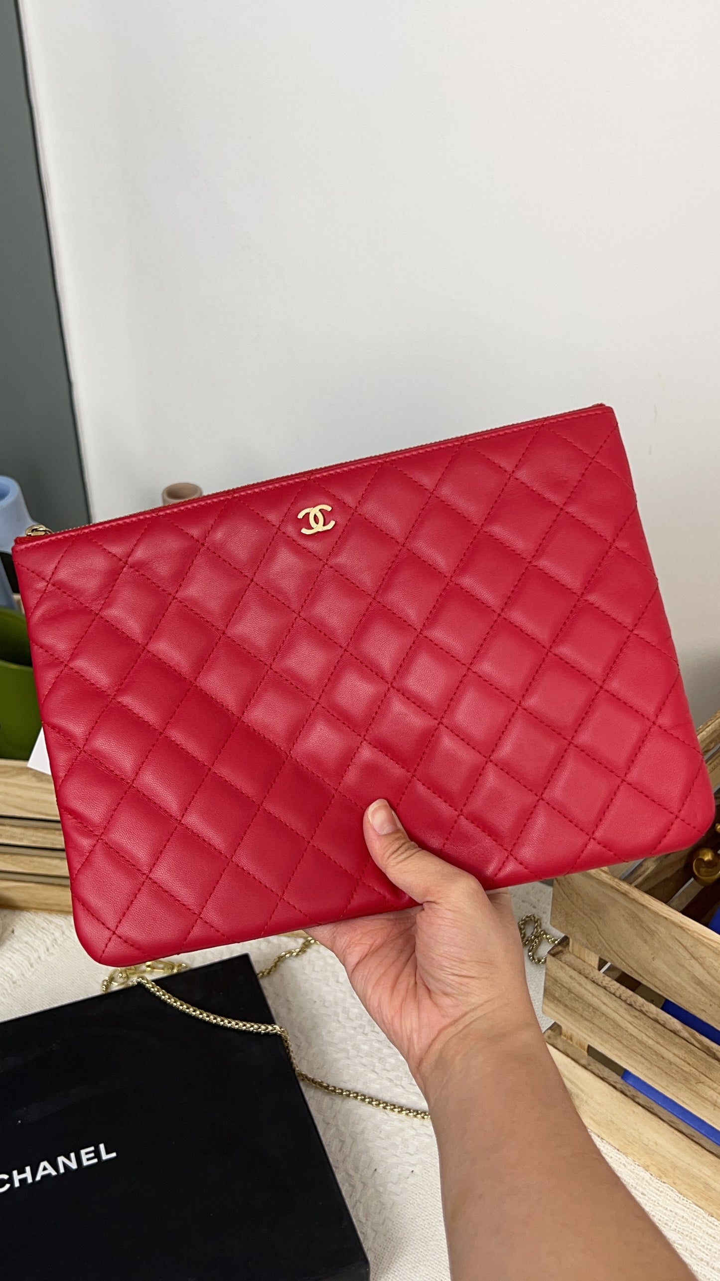 Chanel Red Medium Lambskin O’case GHW