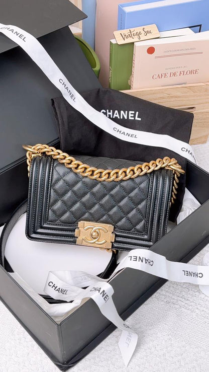 Chanel Black Caviar Small Boy (GHW)