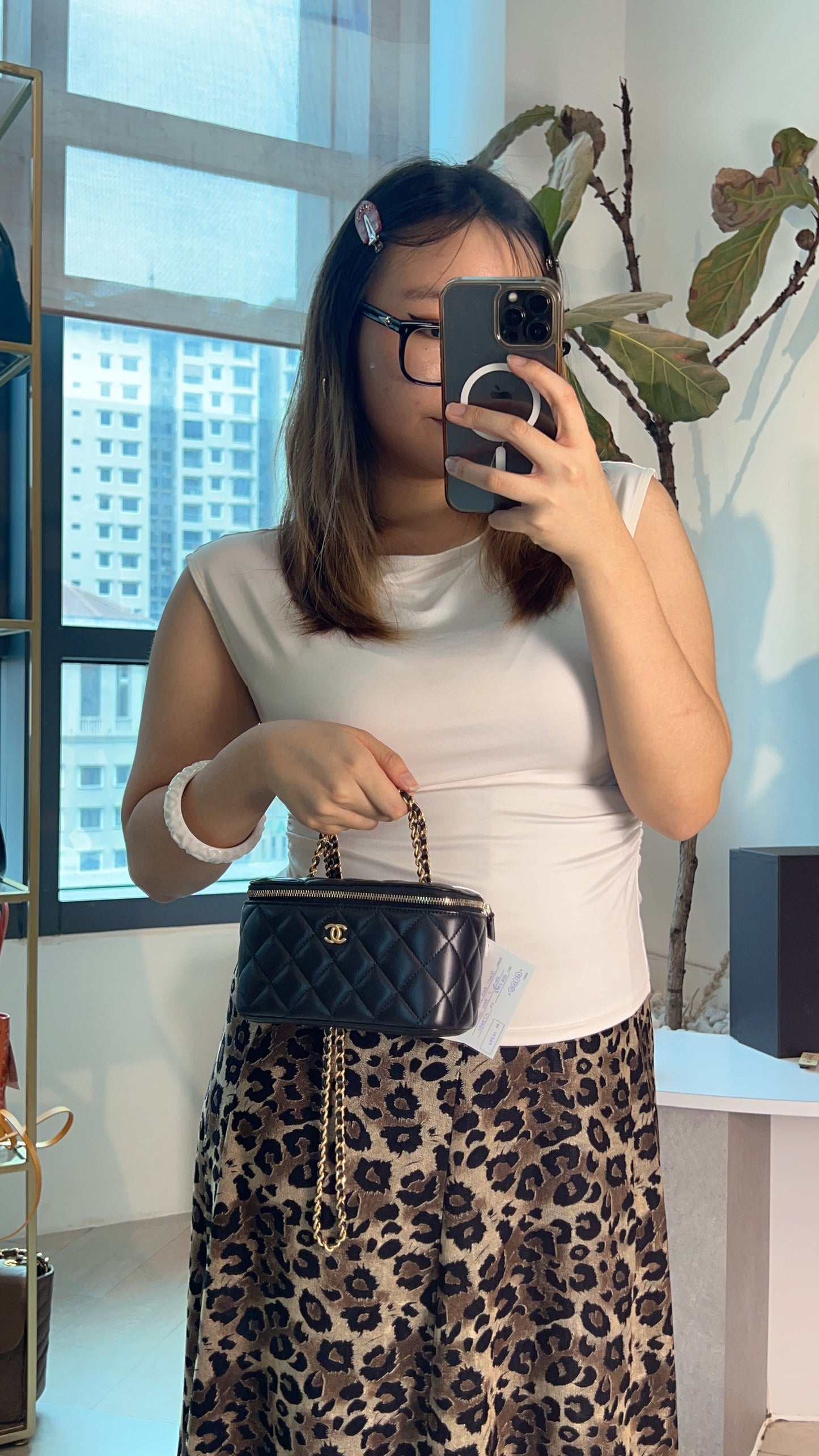 Chanel Black Lambskin Vanity in Pearl Crush