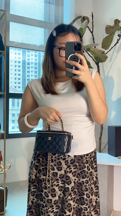 Chanel Black Lambskin Vanity in Pearl Crush