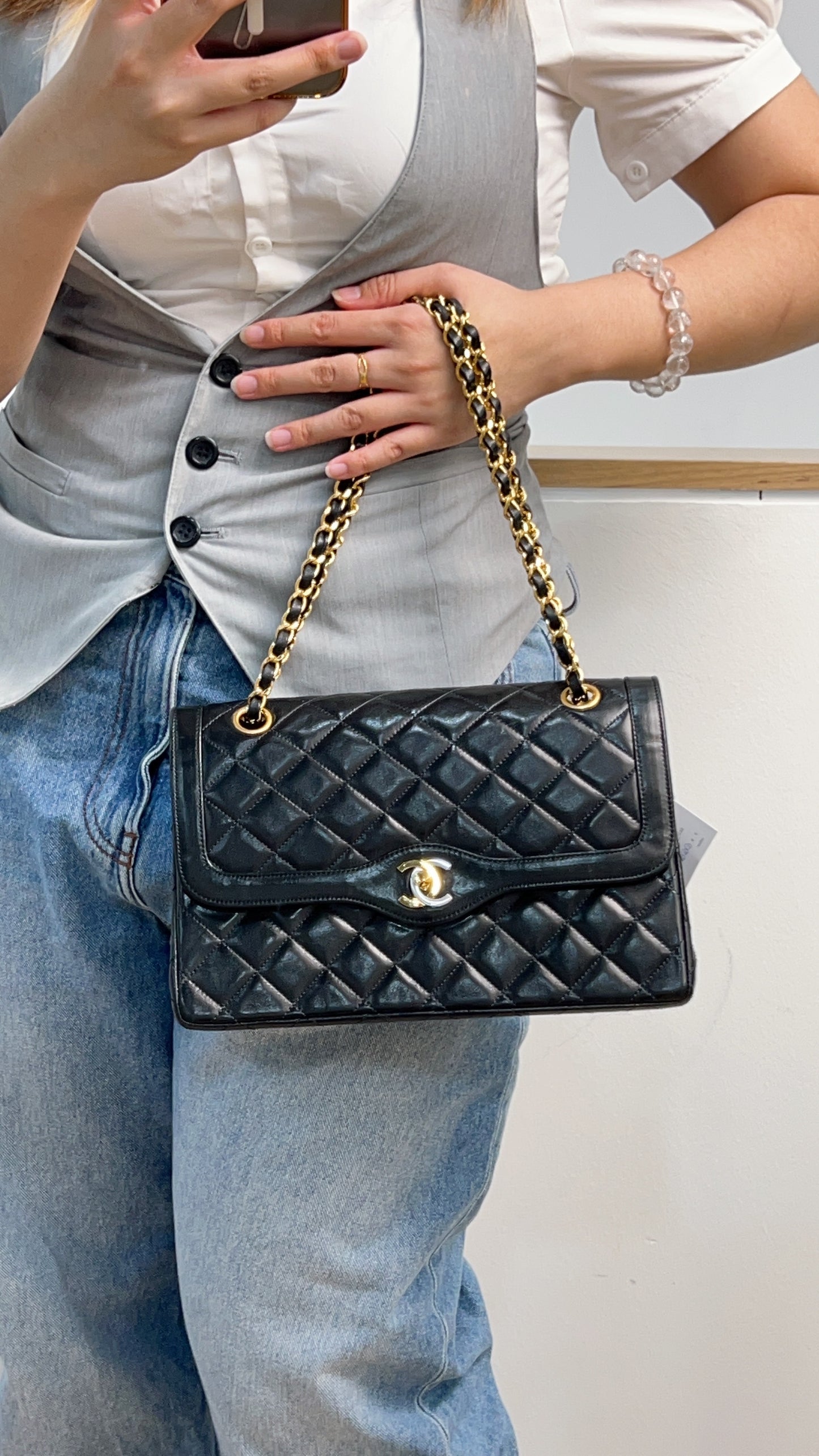 Chanel Black Lambskin Vintage Paris Limited Double Flap