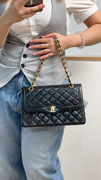 Chanel Black Lambskin Vintage Paris Limited Double Flap