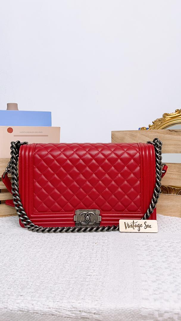 Chanel Red Lambskin New Medium Boy (RHW)