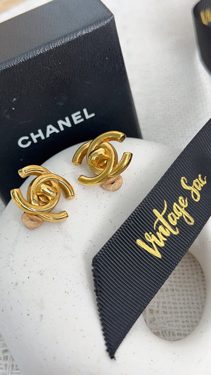 Chanel Vintage CC Turn Lock Clip on Earrings