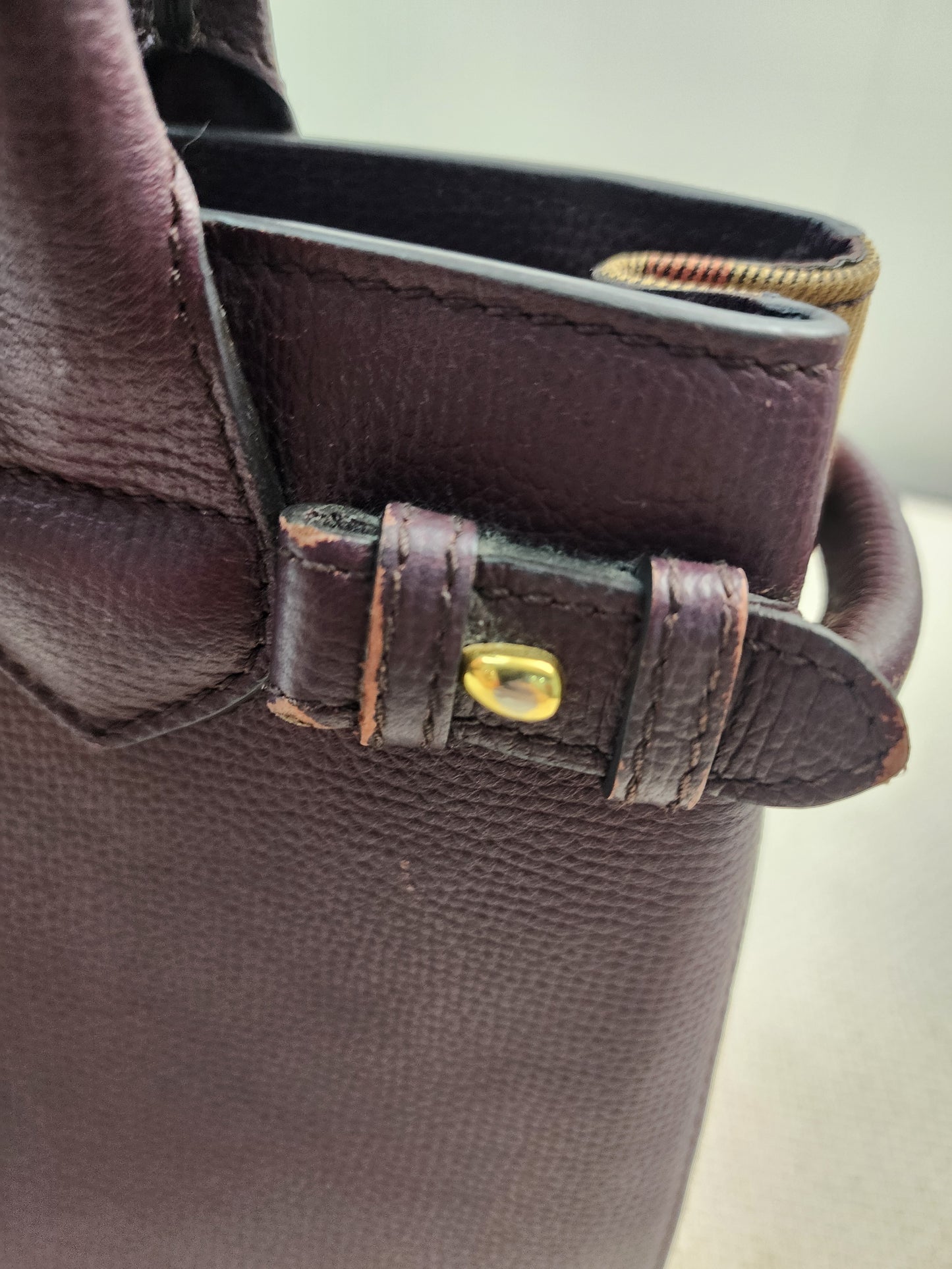 Burberry Burgundy Calfskin Banner Tote Small