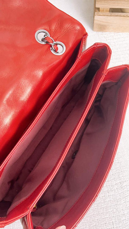 Chanel Red Lambskin Jumbo Accordin Flap (Shw)