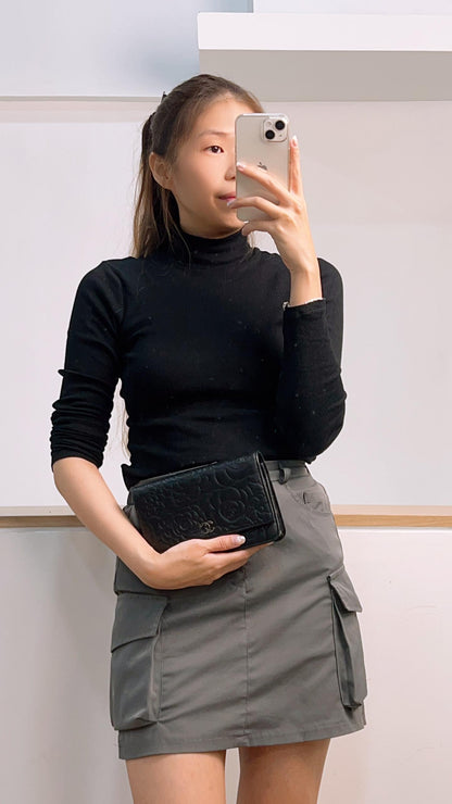 Chanel Black Camellia Embossed Lambskin WOC (SHW)