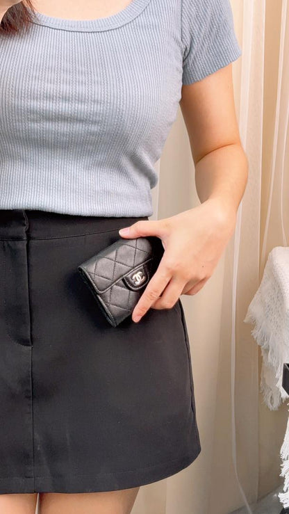 Chanel Black Lambskin XL Card Holder (SHW)