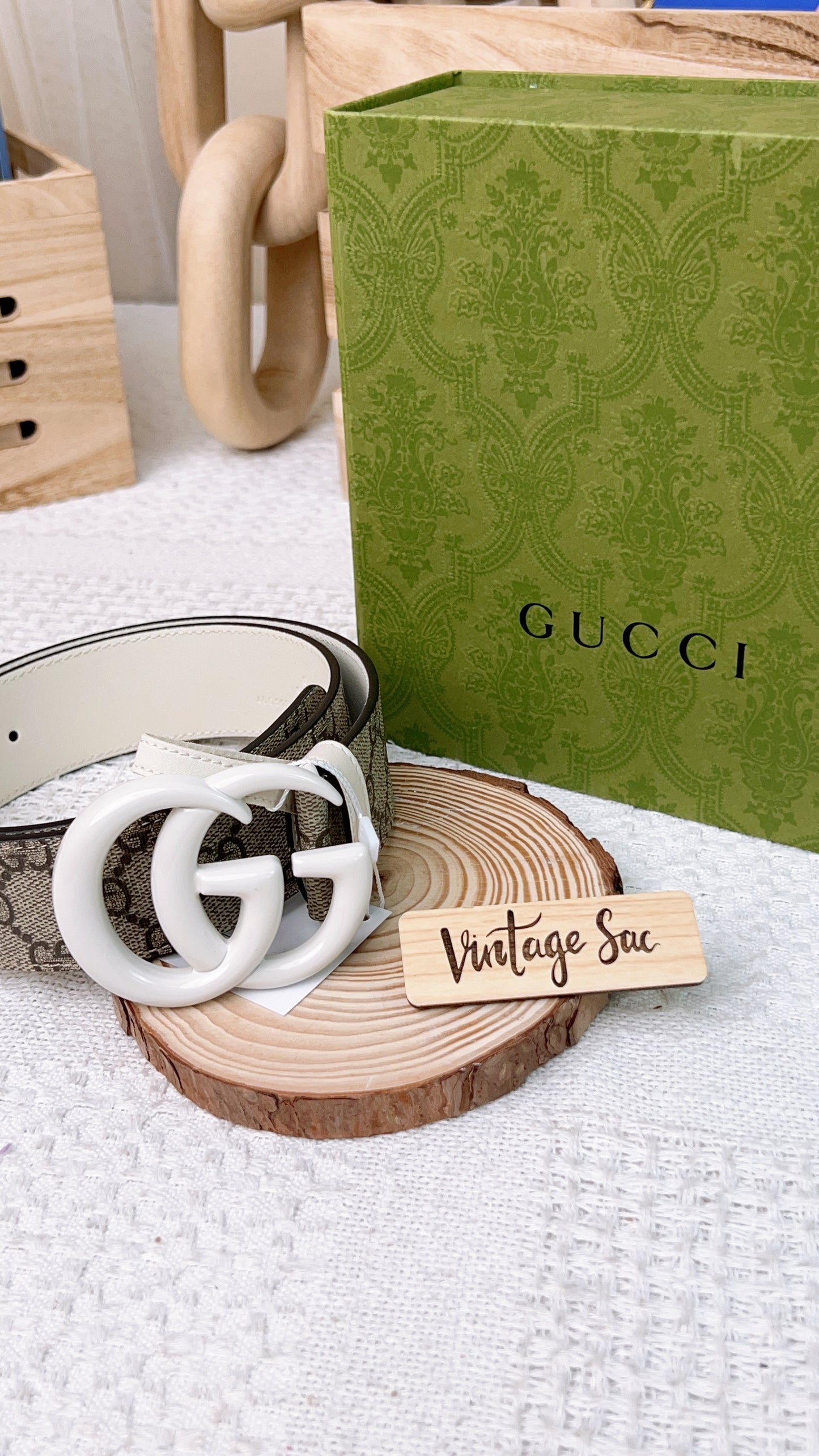 Gucci White GG Marmont Belt