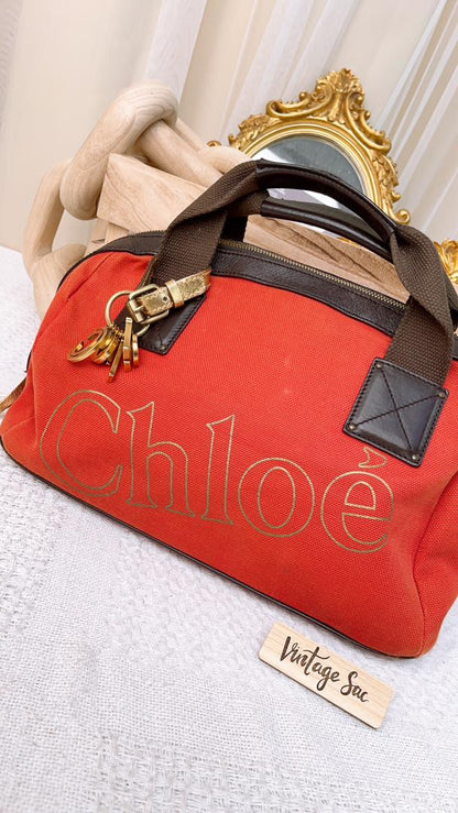 Chloe Canvas Red Bowling Tote