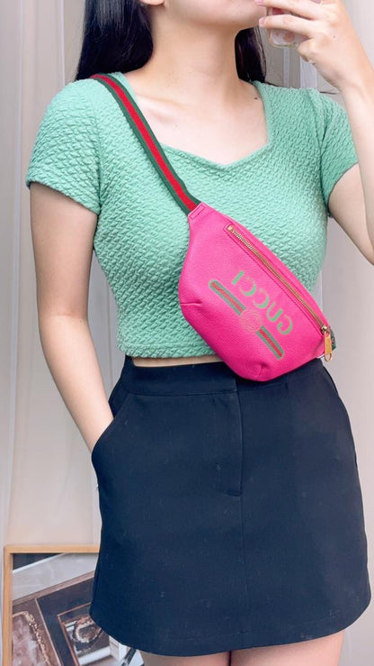 Gucci Pink Calfskin Small Web Logo Bumbag