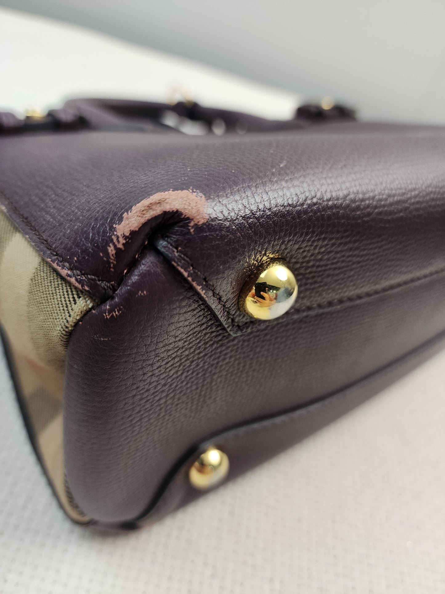 Burberry Burgundy Calfskin Banner Tote Small
