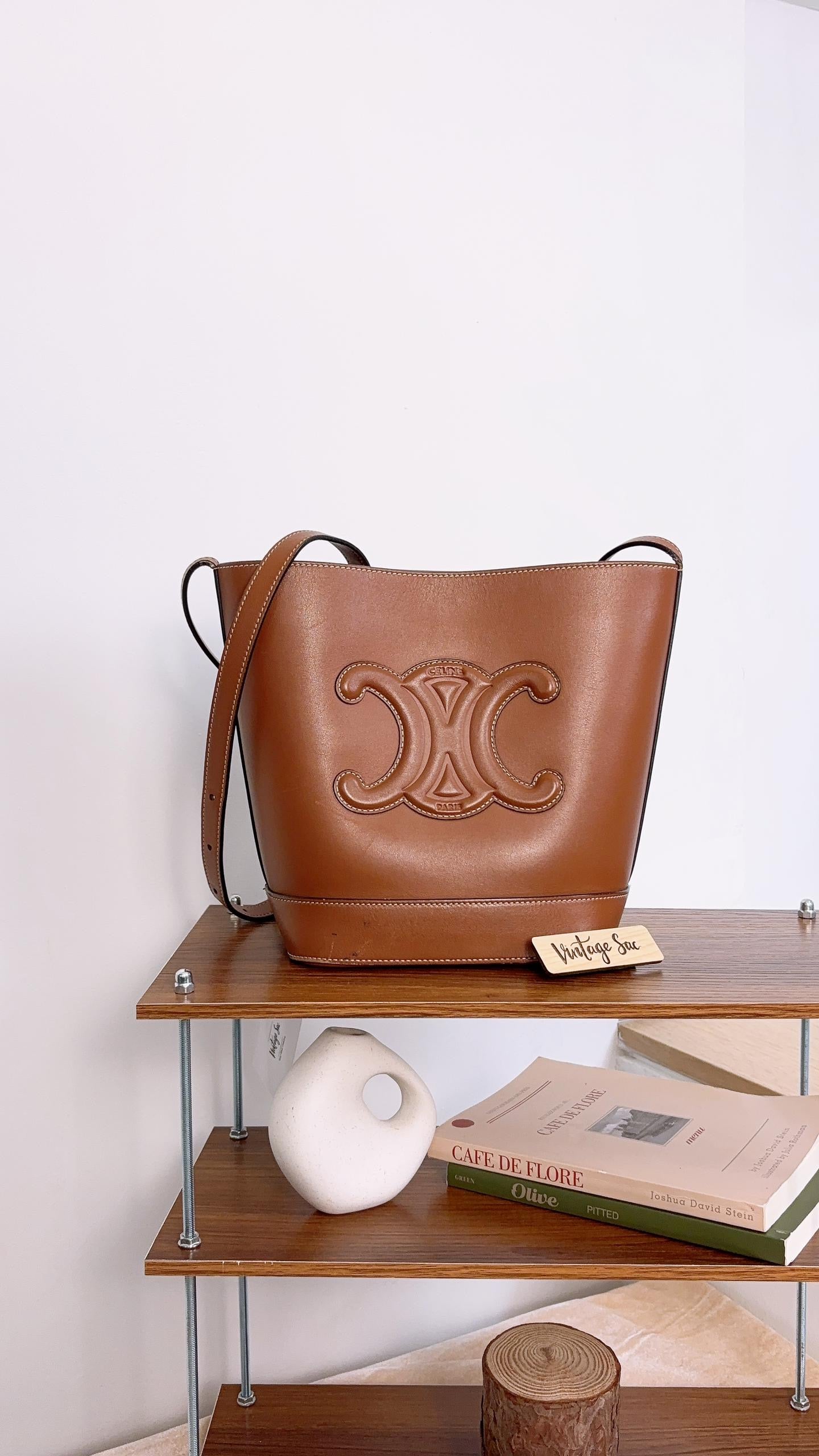 Celine Tan Calfskin Small Triomphe Bucket Bag