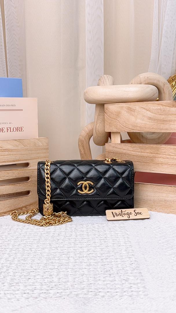 Chanel Black Lambskin 22K Pillow Crush Phone Flap Bag (GHW)