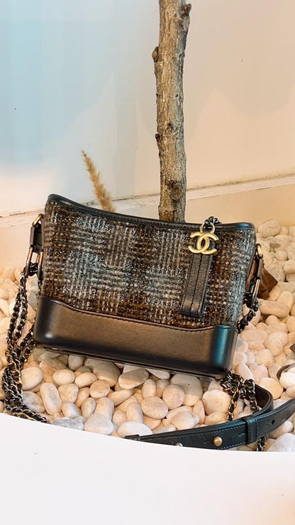 Chanel Dark Grey Tweed Small Gabrielle Hobo