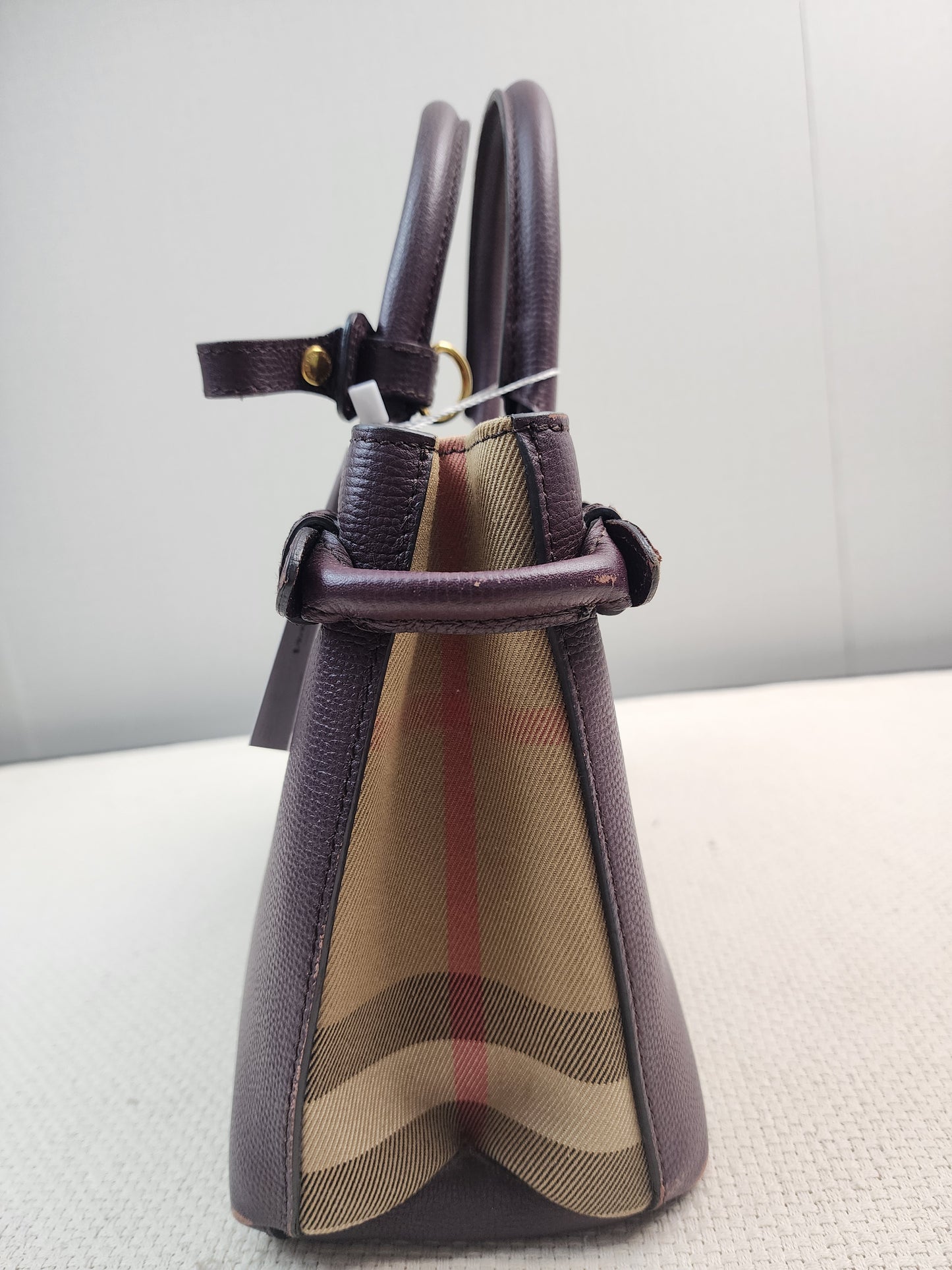 Burberry Burgundy Calfskin Banner Tote Small