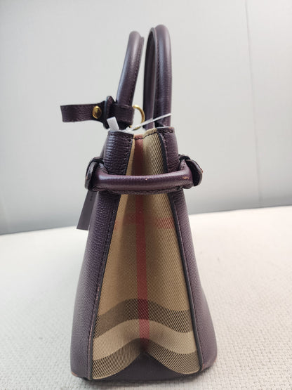 Burberry Burgundy Calfskin Banner Tote Small