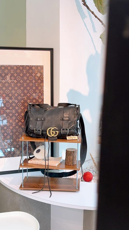 Gucci Black Calfskin Marmont Laced Messenger Bag