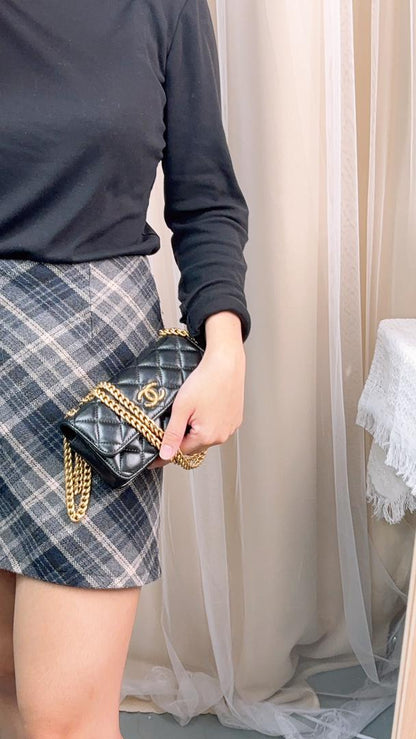 Chanel Black Lambskin 22K Pillow Crush Phone Flap Bag (GHW)