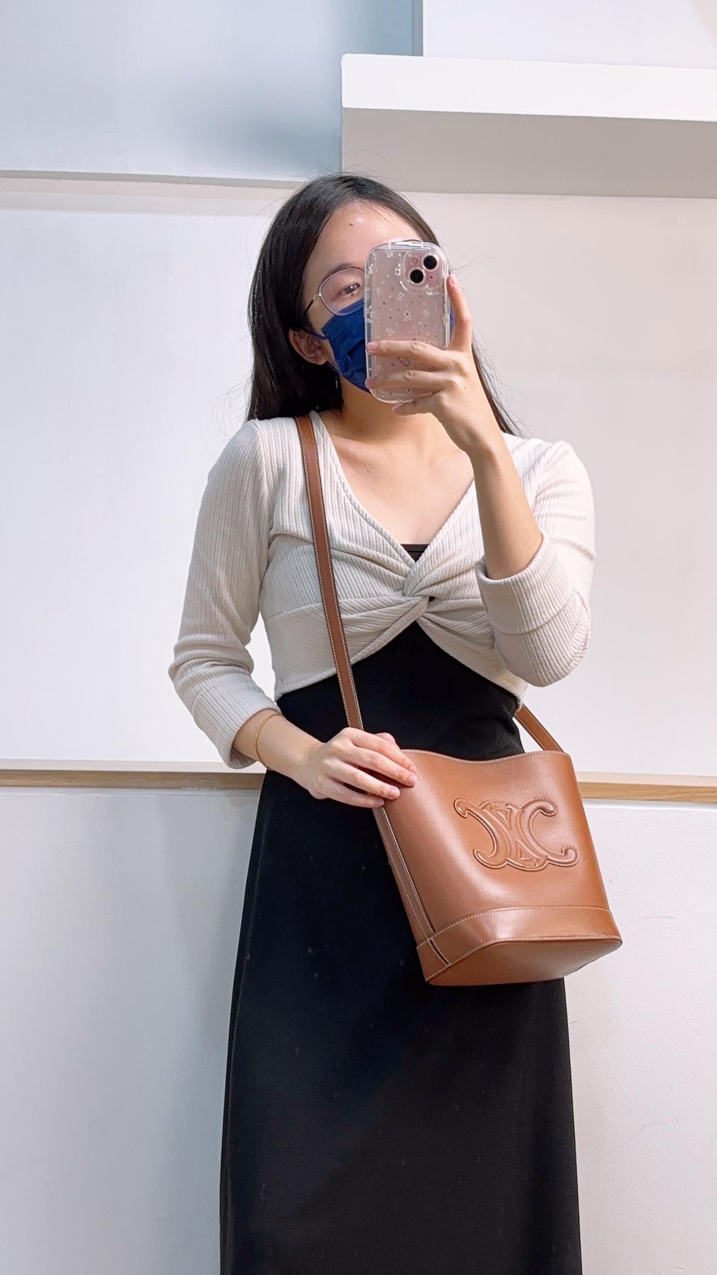 Celine Tan Calfskin Small Triomphe Bucket Bag