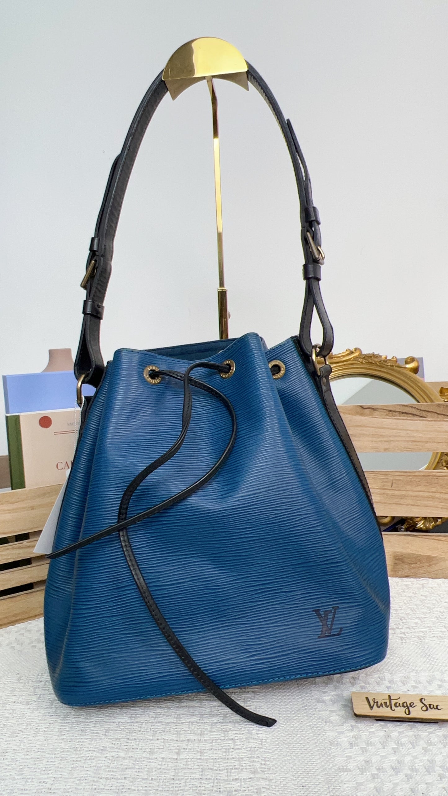 Louis Vuitton Blue and Black Epi Petit Noe Bucket Bag