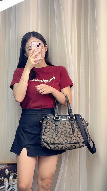 Celine Brown Canvas Vintage C Carriage Handbag