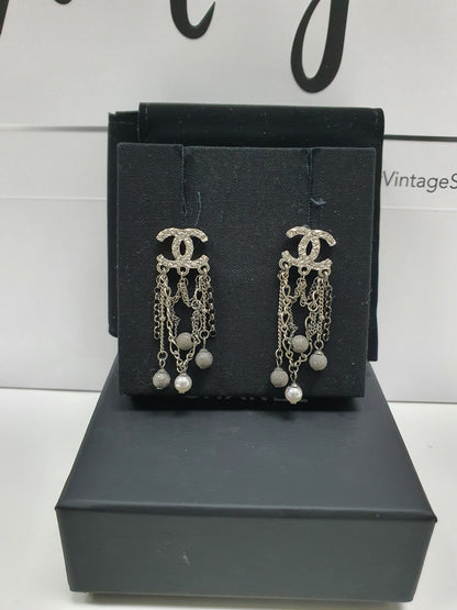 Chanel Carved Silver Bead Earrings