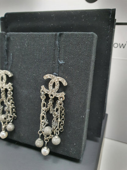 Chanel Carved Silver Bead Earrings