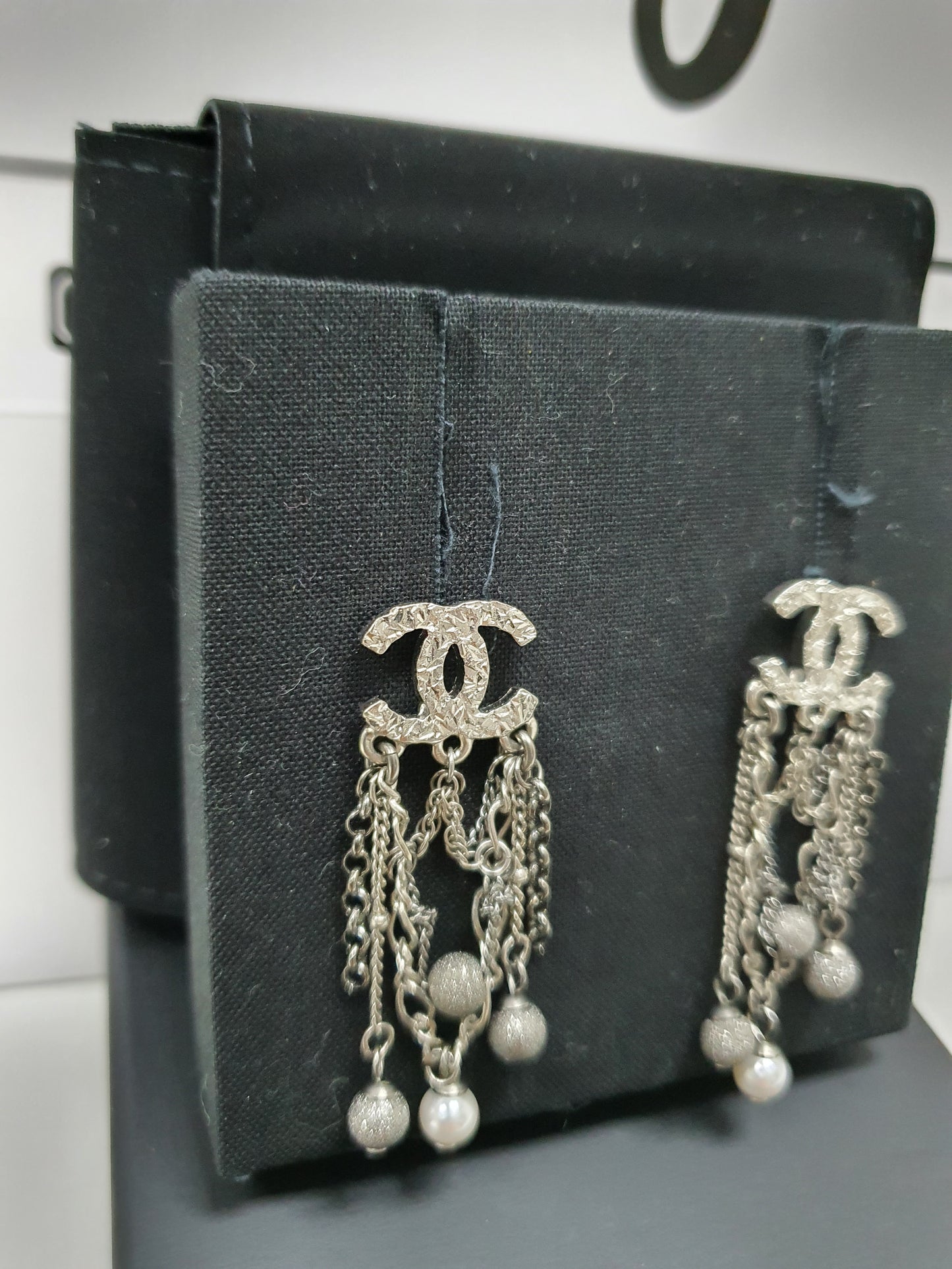 Chanel Carved Silver Bead Earrings