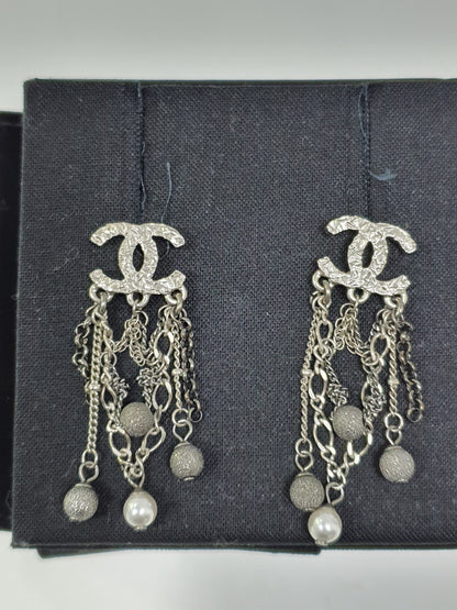 Chanel Carved Silver Bead Earrings