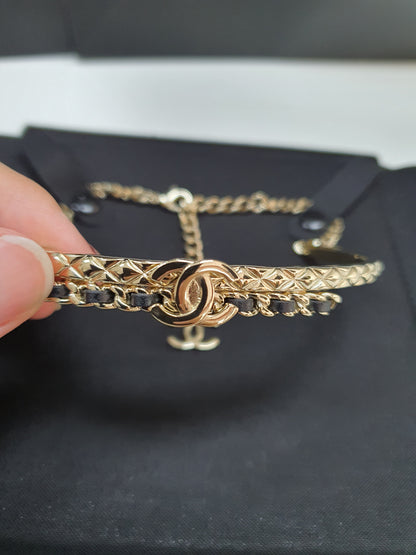 Chanel 22B Light Gold Quilted Carved Bijoux Choker