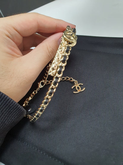 Chanel 22B Light Gold Quilted Carved Bijoux Choker