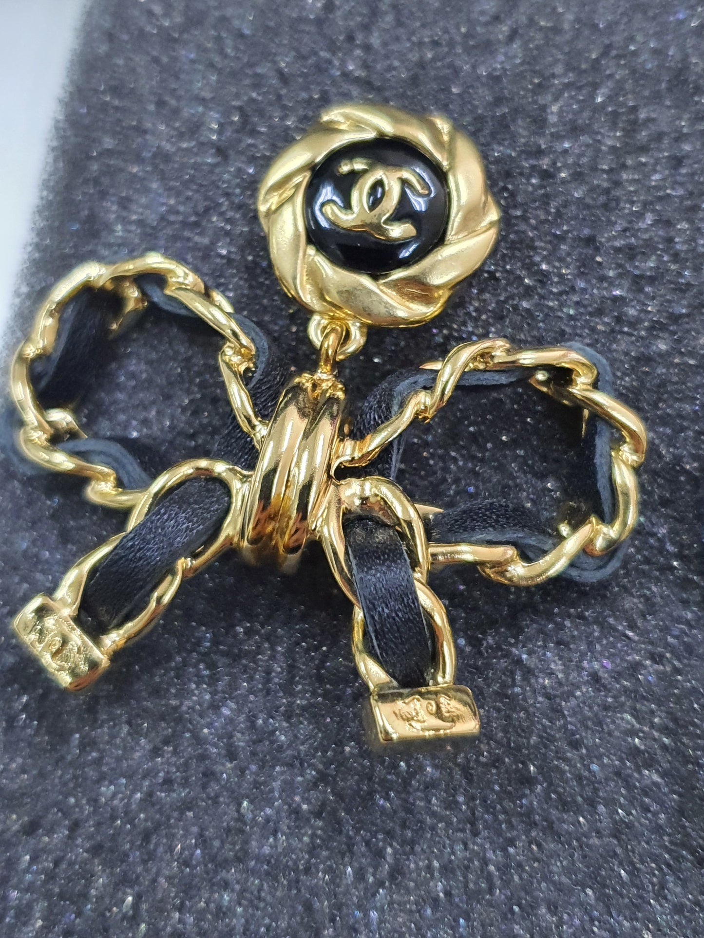 Chanel Chain Leather Bow Earrings
