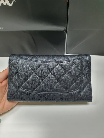 CC Black Caviar Trifold Long Wallet (GHW)