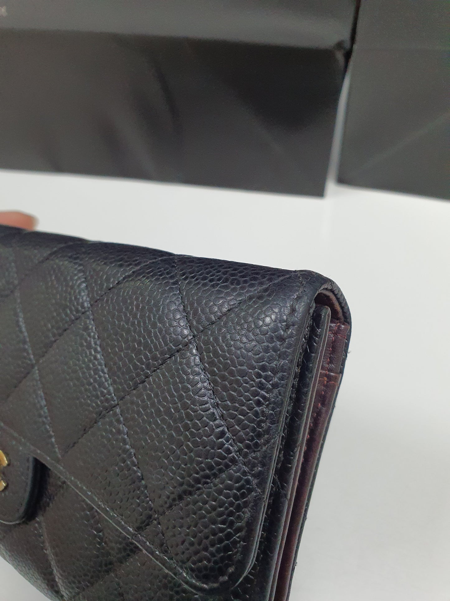 CC Black Caviar Trifold Long Wallet (GHW)