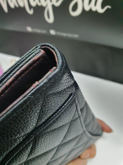 CC Black Caviar Trifold Long Wallet (GHW)