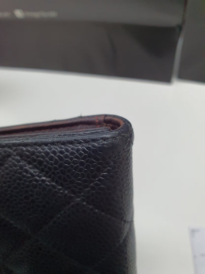 CC Black Caviar Trifold Long Wallet (GHW)
