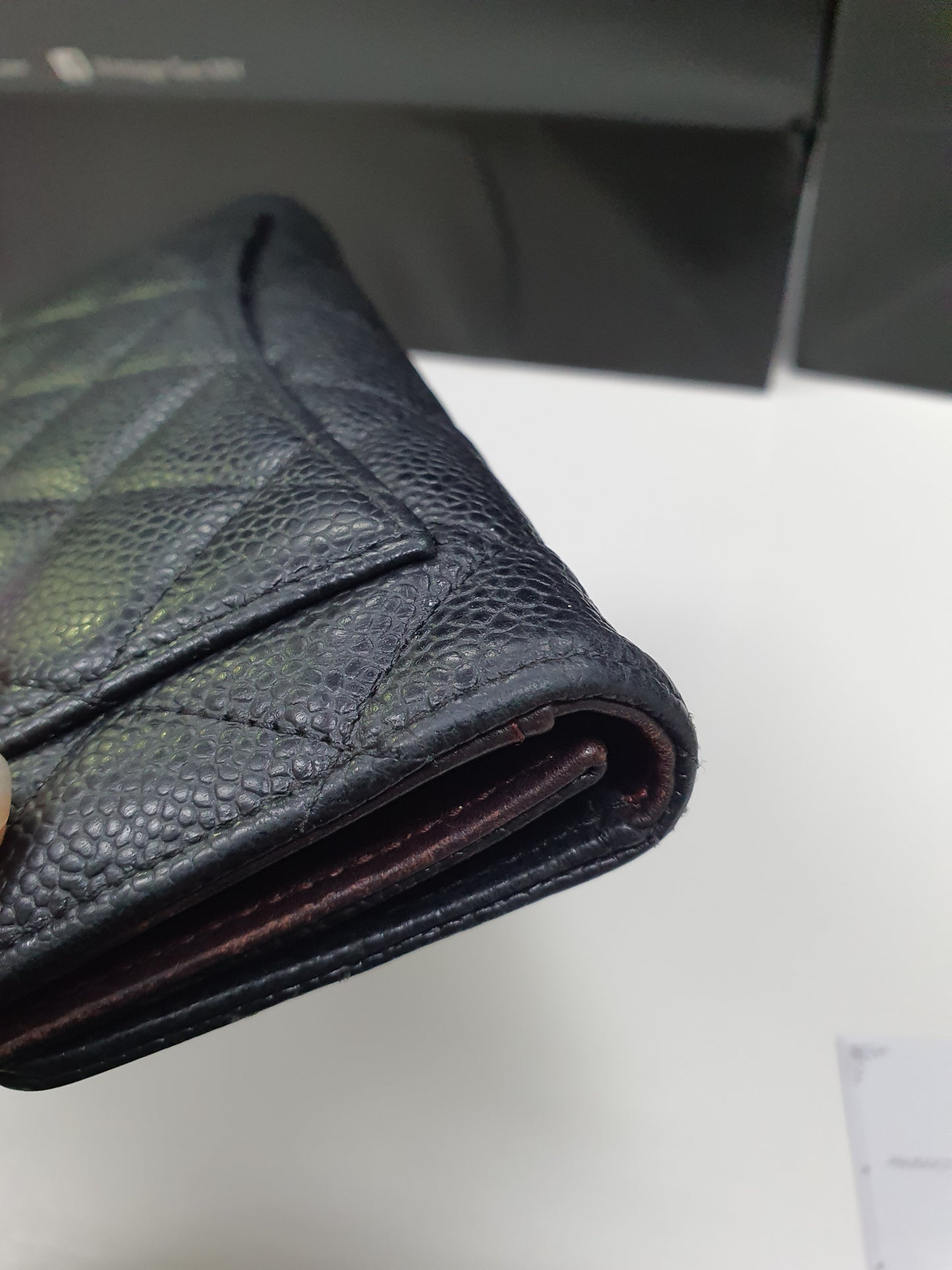 CC Black Caviar Trifold Long Wallet (GHW)