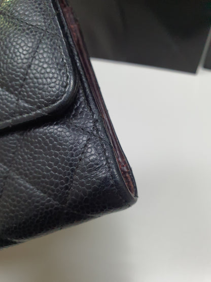 CC Black Caviar Trifold Long Wallet (GHW)