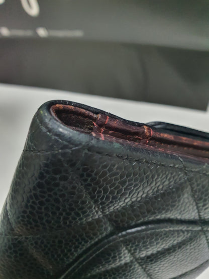 CC Black Caviar Trifold Long Wallet (GHW)