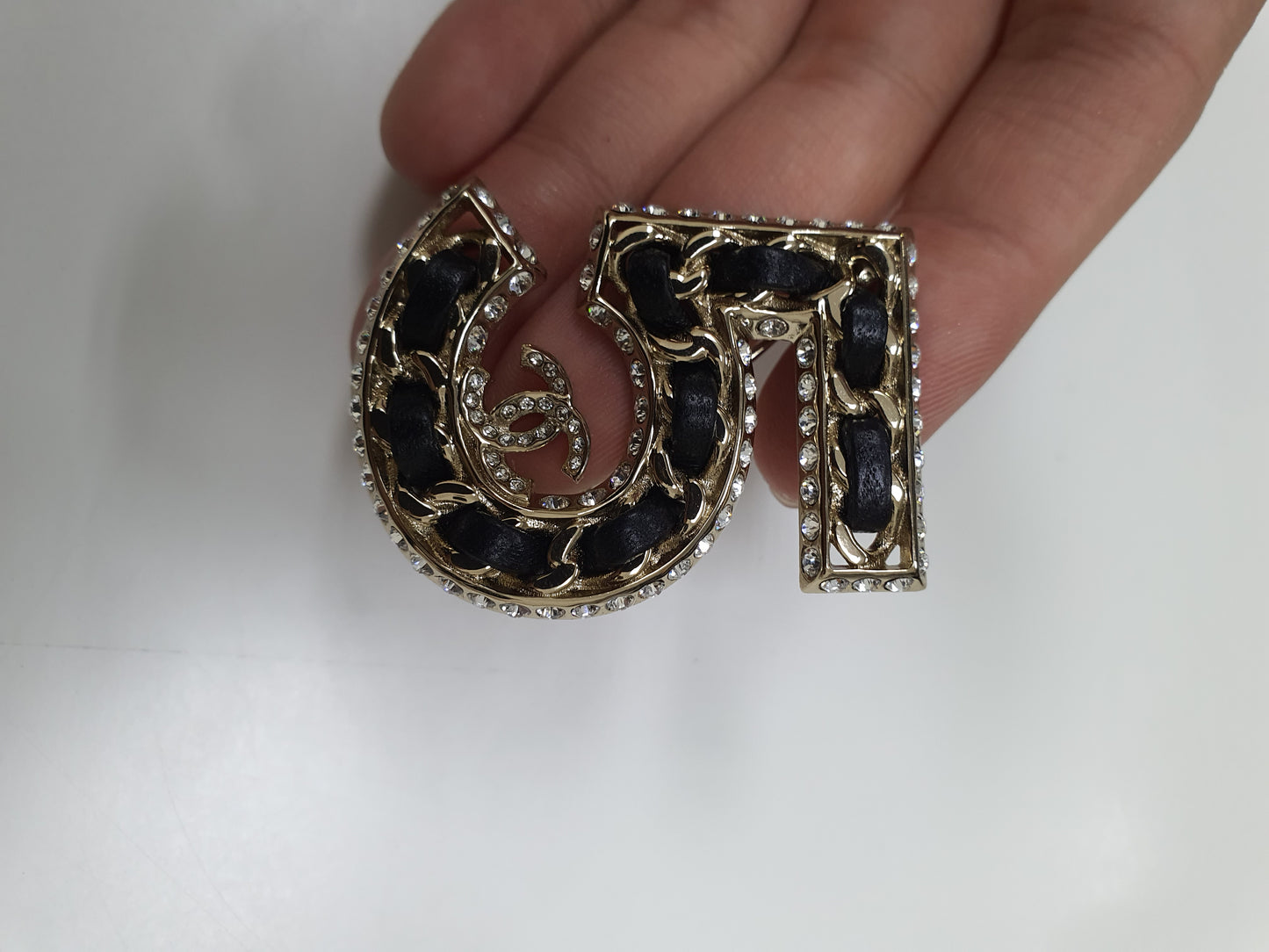Chanel 5 Leather Chain CC Brooch