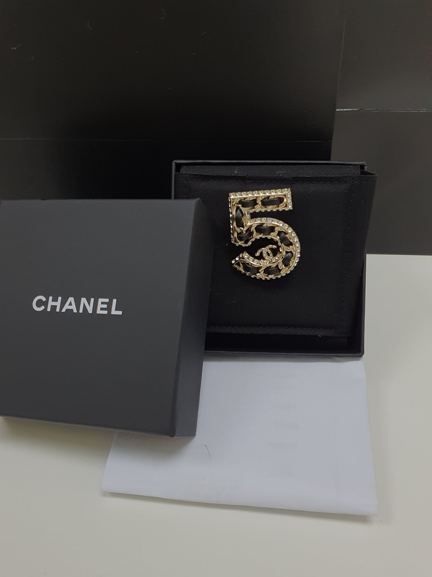 Chanel 5 Leather Chain CC Brooch