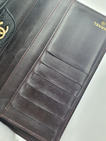 CC Black Caviar Trifold Long Wallet (GHW)